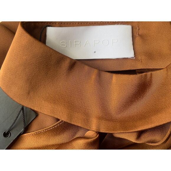 Sirapop Sara Satin Asymmetric Side-Drape Midi Dress in Camel NWTI – Size Small - Picture 5 of 17